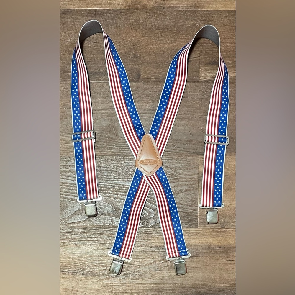 McGuire Nicholas vintage Stars Stripes made in the USA American flag suspenders